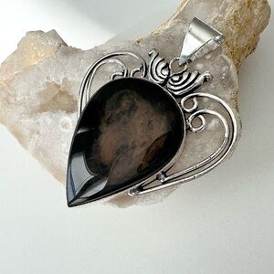 Copper sheen obsidian pendant